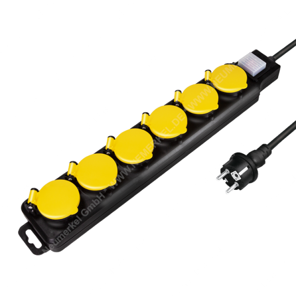 Steckdosenleiste 6-fach m. Schalter IP44, sw-ge…