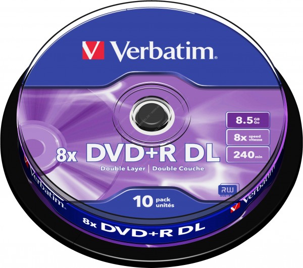 DVD+R DL 8.5GB/240Min/8x Cakebox(10 Disc),Verbatim