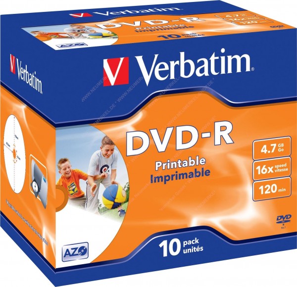 DVD-R 4.7GB/Inkjet/16xJewelcase (10 Disc),Verbatim