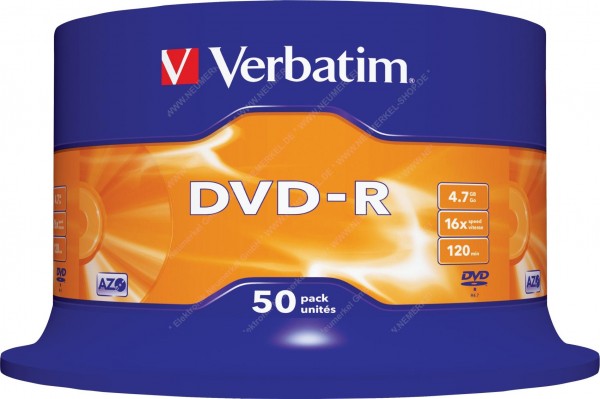 DVD-R 4,7 GB VERBATIM 16 FACH 50-er SPINDEL