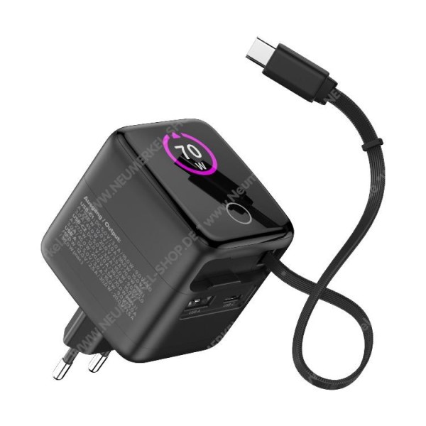 USB PD Netzteil 70W, GaN Ladegerät, USB-C PD+USB-A