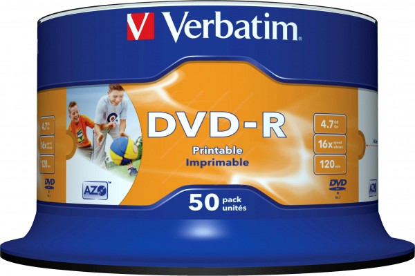 DVD-R 4.7GB/Inkjet/16x Cakebox (50 Disc), VERBATIM