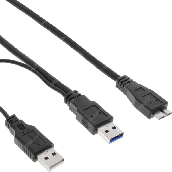 USB 3.0 Y-Kabel, 2x A an Micro B, schwarz, 0,2m