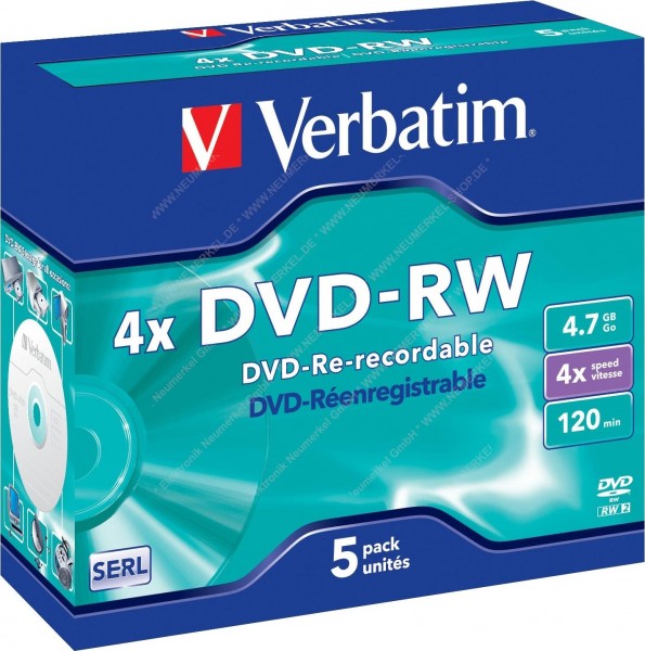 DVD-RW 4.7GB/120Min/4x Jewelcase(5 Disc),Verbatim