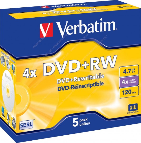 DVD+RW 4.7GB/4x Jewelcase (5 Disc), Verbatim