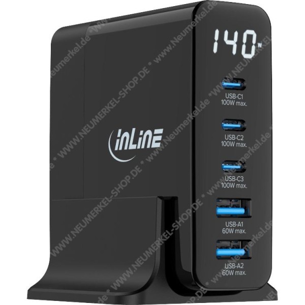 InLine USB PD Netzteil, GaN Ladegerät, 5-Port, USB
