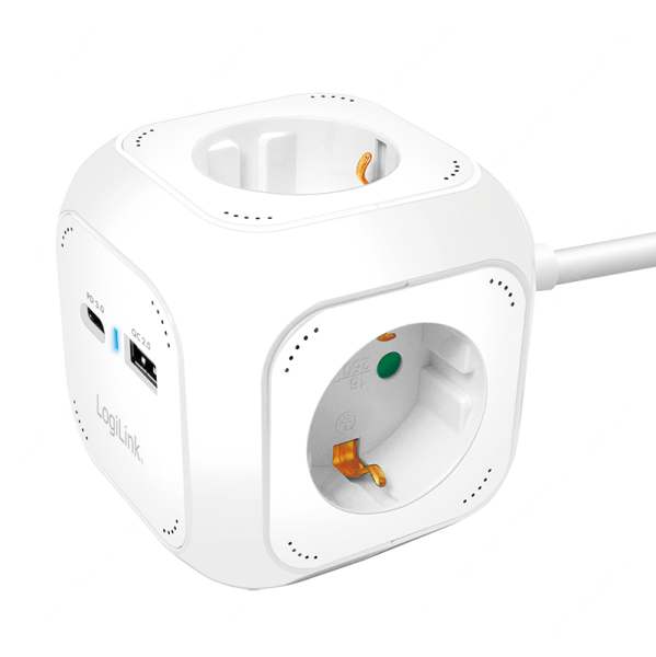 Steckdosenwürfel 4-fach und 1x USB-C PD 20W...