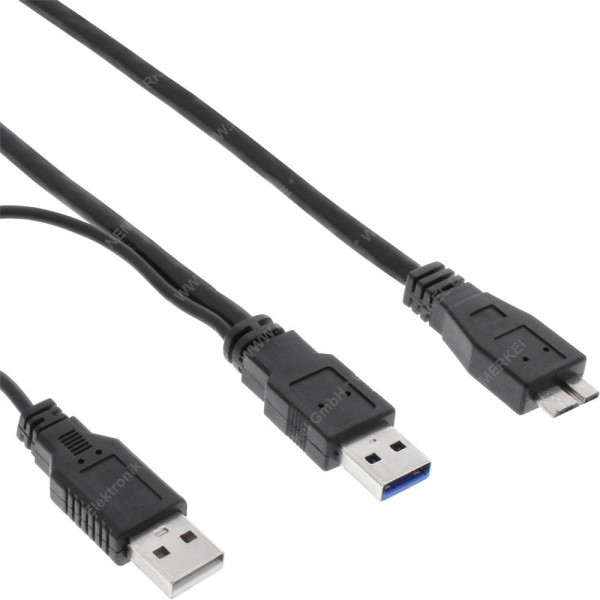Micro-USB 3.0 Y-Kabel 2xA an Micro-B Stecker 0.5m