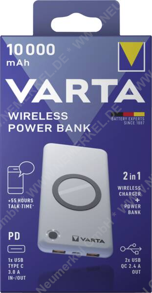 Powerbank, 10.000mAh, USB LI-Ion, Wireless, VARTA...