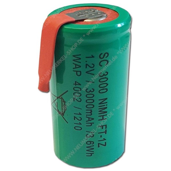 SUB-C Akku 3.000mAh NIMH mit Lötfahnen...