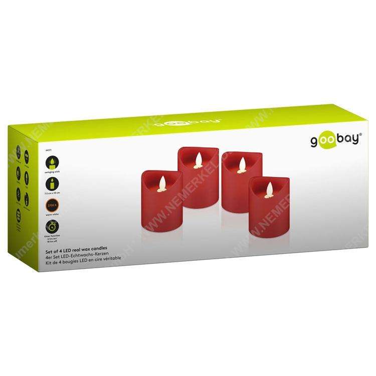 LED Echtwachskerzen, 4er Set, rot